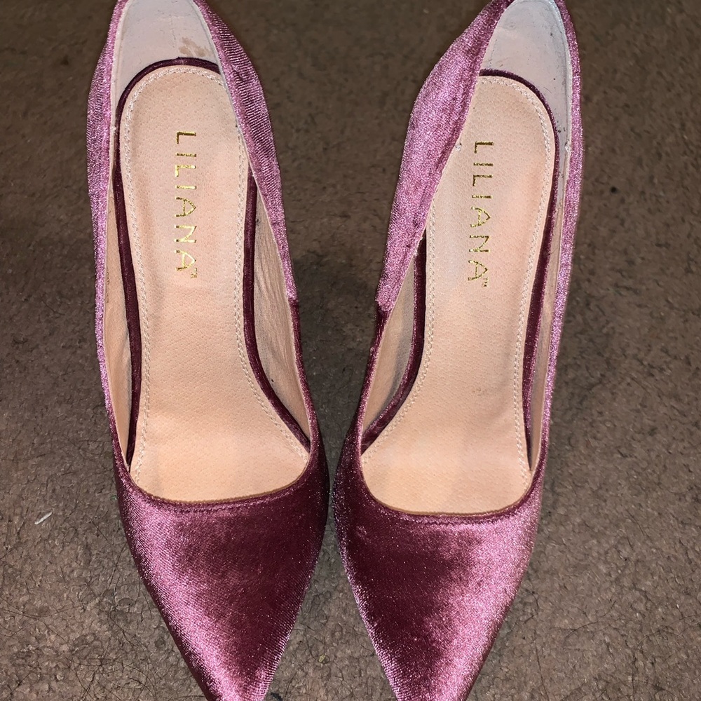 Pink velvet heels
